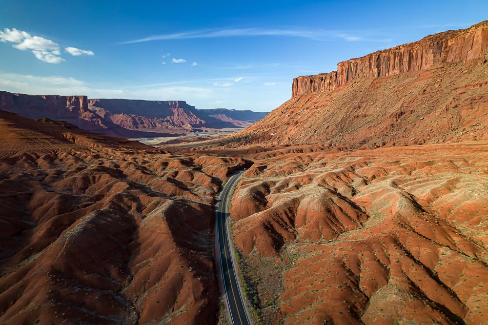 La Sal Loop Road weaves from the Colorado River, into the La Sal Mountains, down Pack Creek, and onto Highway 191. The northern end of the road, shown here, rolls over hills into Castle Valley from Highway 128.