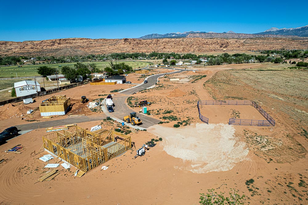 aerial view of the Peak View Subdivision in Spanish Valley, south of Moab, Utah