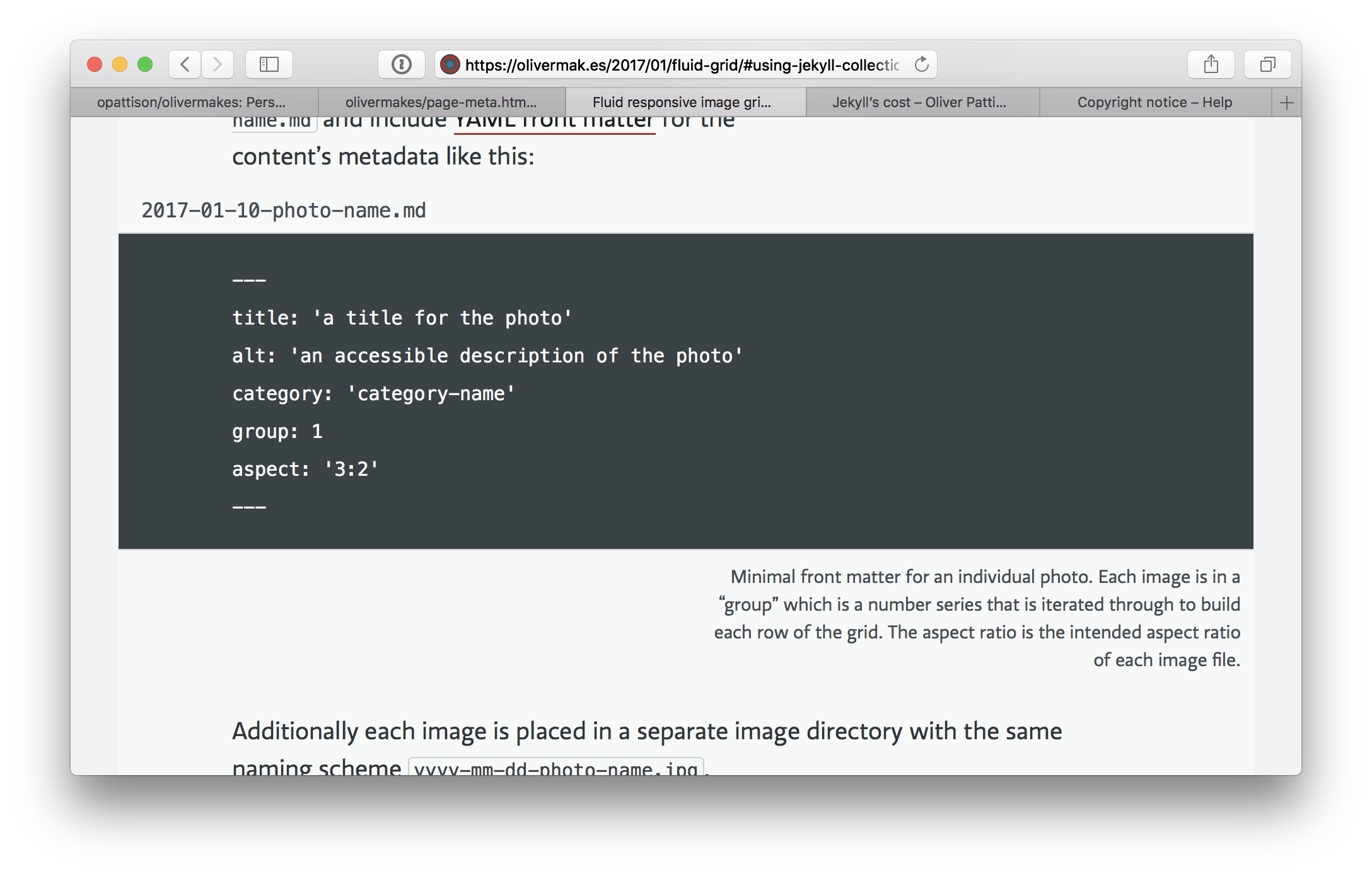 a screenshot of a code snippet from Pattison's website, featuring a caption on the code block that is half the width of the element itself and right justified